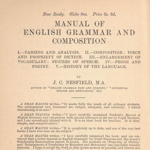 17 x 11.5 cm; 2 s.p. + 128 p. + 8 s.p., l. 1 bookplate CPC on recto, p. [1] title page, p. 15 handwritten note of number with